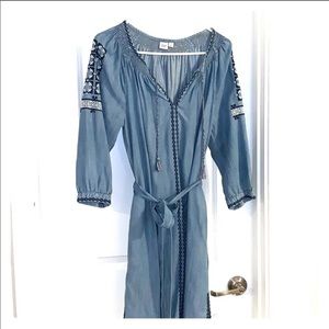 Gap Embroidered Chambray Tie Belt Dress